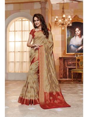 Beige Hand Woven Art Silk Saree With Blouse 1