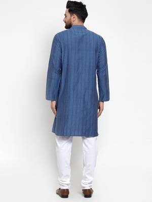 Blue Woven Cotton Men Kurtas 3