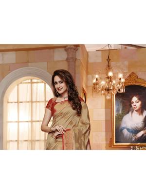 Beige Hand Woven Art Silk Saree With Blouse 2