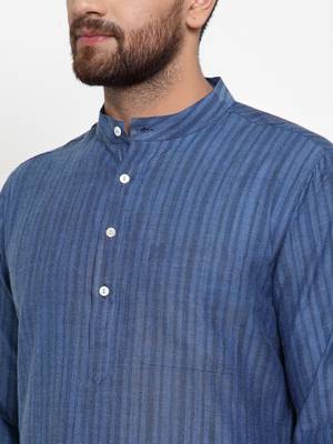 Blue Woven Cotton Men Kurtas 5