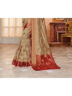 Beige Hand Woven Art Silk Saree With Blouse 3
