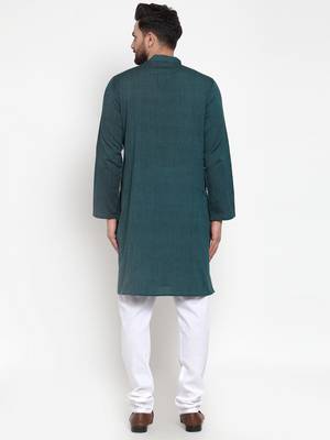 Green Woven Cotton Men Kurtas 3