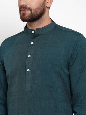 Green Woven Cotton Men Kurtas 5