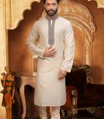 Beige embroidered jacquard men-kurtas