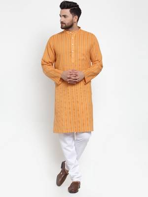 Yellow Woven Cotton Men Kurtas 1