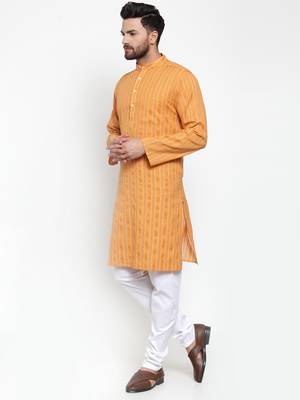 Yellow Woven Cotton Men Kurtas 2