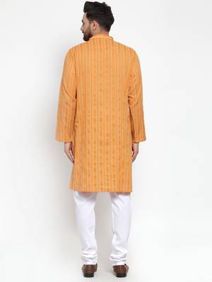 Yellow Woven Cotton Men Kurtas 3