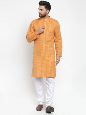 Yellow Woven Cotton Men Kurtas 4
