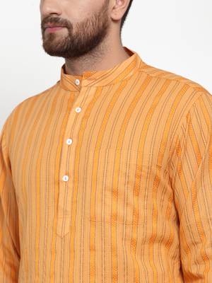 Yellow Woven Cotton Men Kurtas 5