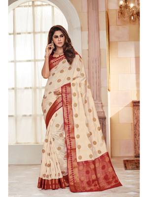 Cream Woven Art Silk Saree With Blouse 1