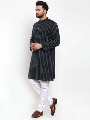 Black Woven Cotton Men Kurtas 2