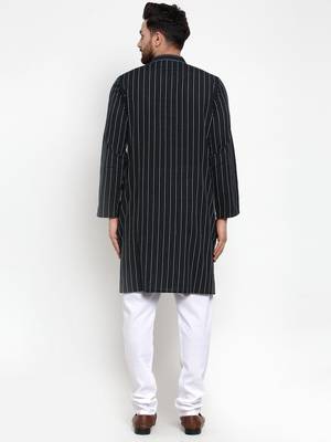 Black Woven Cotton Men Kurtas 3