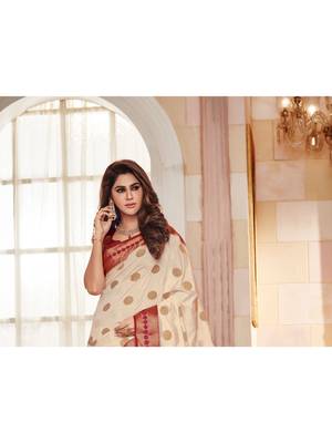 Cream Woven Art Silk Saree With Blouse 2
