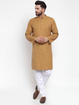 Brown Plain Cotton Men Kurtas 1