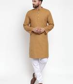 Brown Plain Cotton Men Kurtas