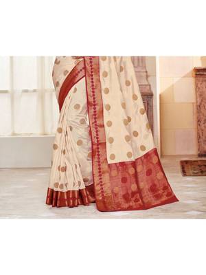 Cream Woven Art Silk Saree With Blouse 3