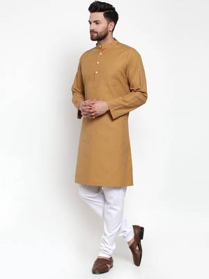 Brown Plain Cotton Men Kurtas 2