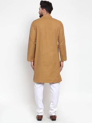Brown Plain Cotton Men Kurtas 3