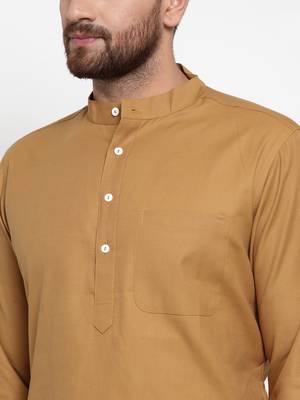 Brown Plain Cotton Men Kurtas 5