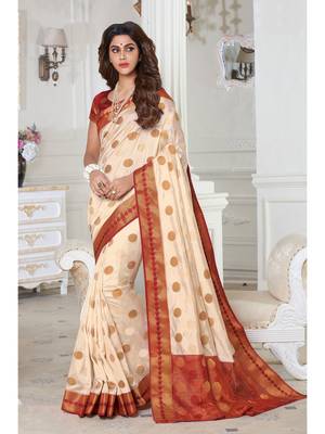 Cream Woven Art Silk Saree With Blouse 1