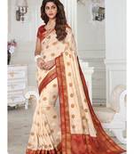 Cream Woven Art Silk Saree With Blouse