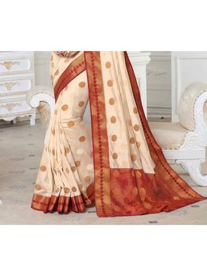 Cream Woven Art Silk Saree With Blouse 2