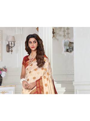 Cream Woven Art Silk Saree With Blouse 3