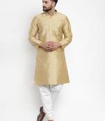 Beige Plain Dupion Silk Men Kurtas