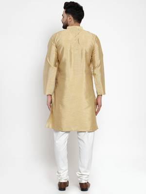 Beige Plain Dupion Silk Men Kurtas 3