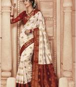 Cream Woven Art Silk Saree With Blouse