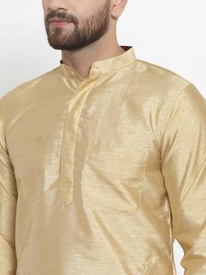 Beige Plain Dupion Silk Men Kurtas 5