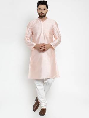 Pink Plain Dupion Silk Men Kurtas 1