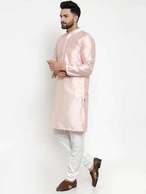 Pink Plain Dupion Silk Men Kurtas 2