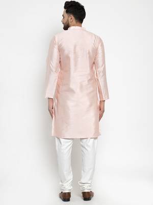Pink Plain Dupion Silk Men Kurtas 3