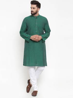 Green Woven Cotton Men Kurtas 1