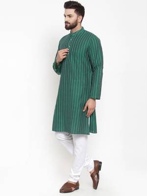 Green Woven Cotton Men Kurtas 2