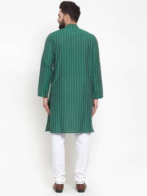 Green Woven Cotton Men Kurtas 3