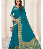Turquoise Woven Chiffon Saree With Blouse