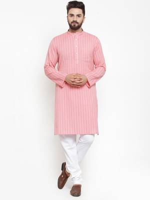 Orange Woven Cotton Men Kurtas 1