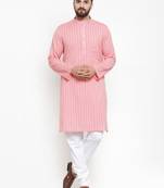 Orange Woven Cotton Men Kurtas