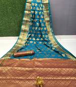 Womens Designer Blue Banarasi  Saree With Designer Blouse