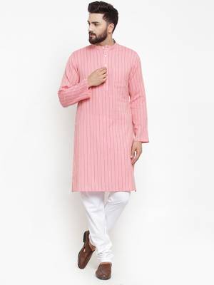 Orange Woven Cotton Men Kurtas 4