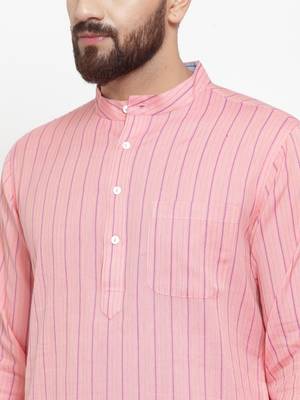 Orange Woven Cotton Men Kurtas 5