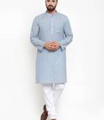 Grey Woven Cotton Men Kurtas