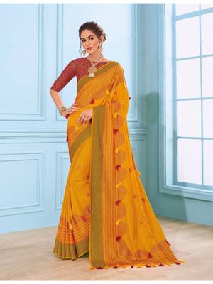 Mustard Embroidered Art Silk Saree With Blouse 1