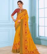 Mustard Embroidered Art Silk Saree With Blouse