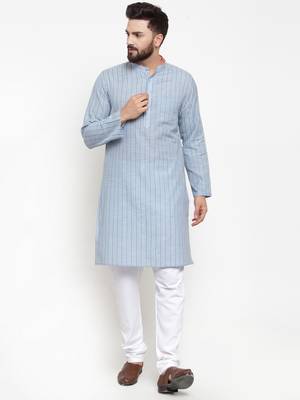 Grey Woven Cotton Men Kurtas 4