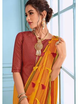 Mustard Embroidered Art Silk Saree With Blouse 2