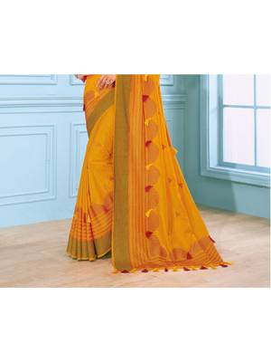 Mustard Embroidered Art Silk Saree With Blouse 3