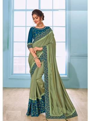 Green Embroidered Art Silk Saree With Blouse 1